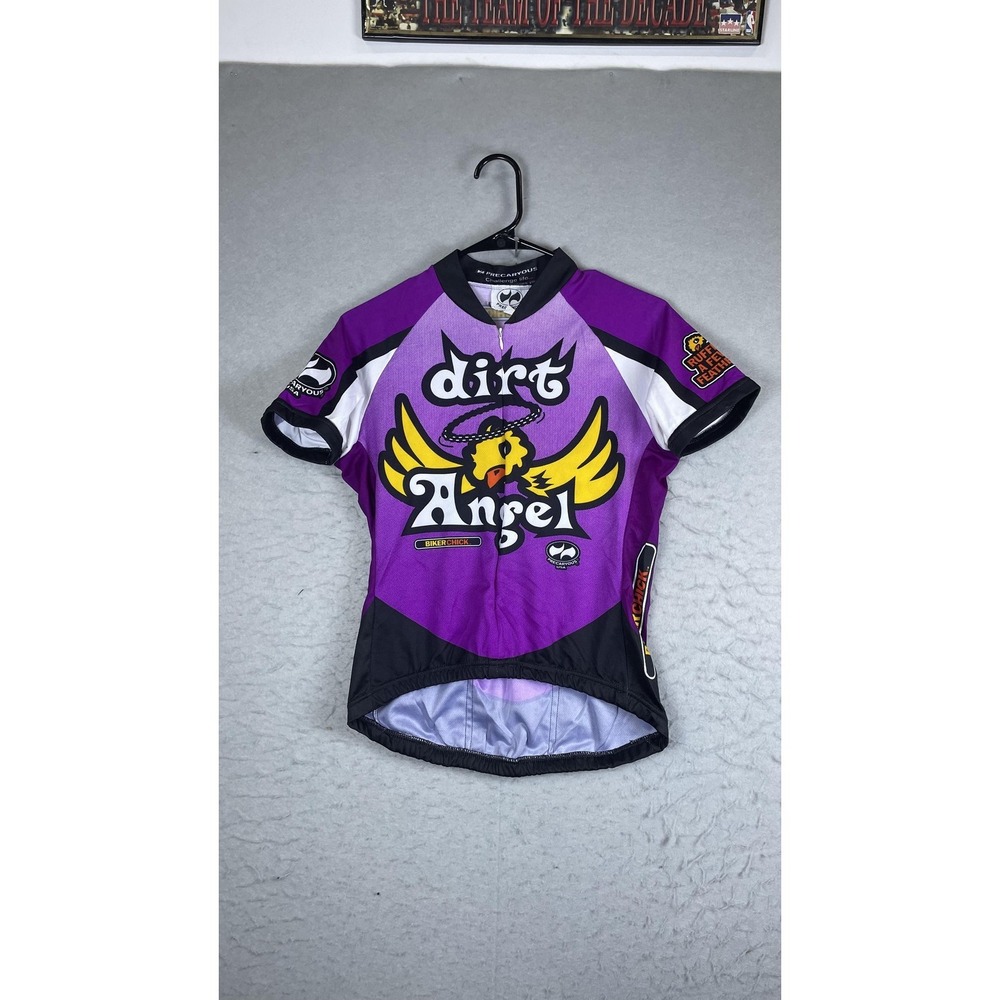 Precarvous Dirt Angel Cycling Jersey Womens Medium Purple 1/4 Zip Bike Shirt